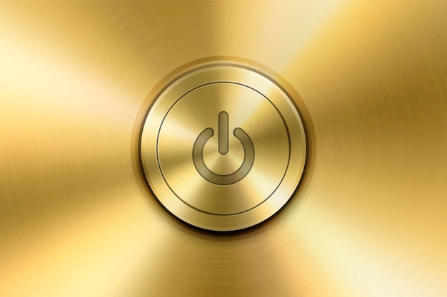 Vector realistische gouden gele metalen knop cirkel knop close-up ontwerpsjabloon van metalen power volume playback control