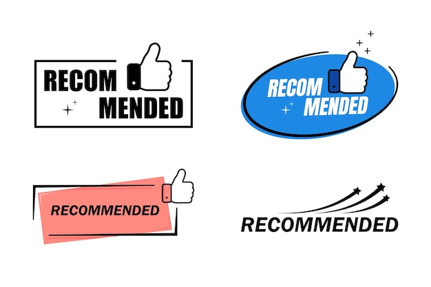 Vector recommended banner illustration with thumbs up. Vector illustration on a white background.