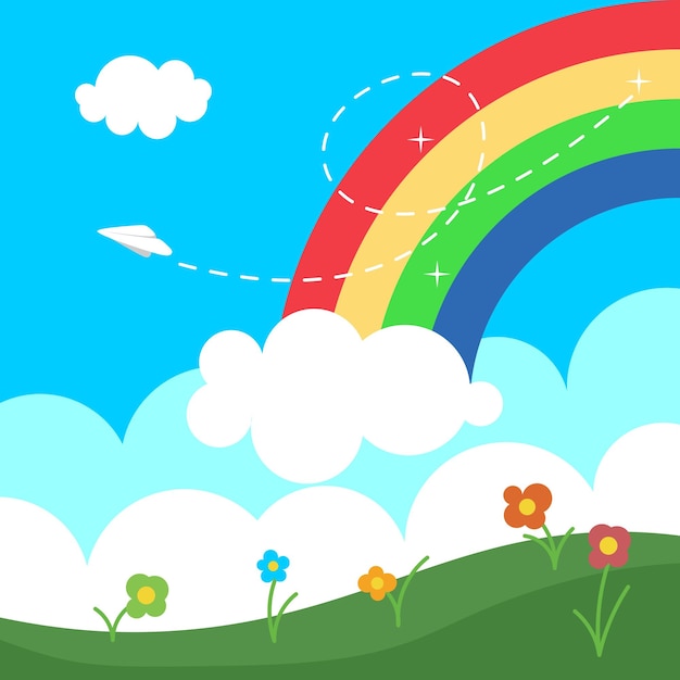 vector rectangle of hills rainbows and vector paper planes for children