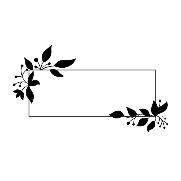 Vector Rectangular  floral frame with leaves.