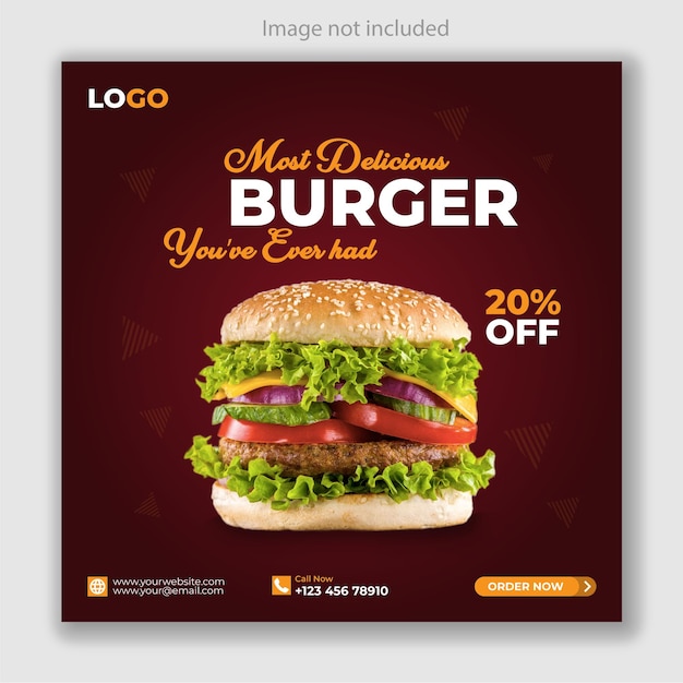 Vector red color delicious burger social media post template