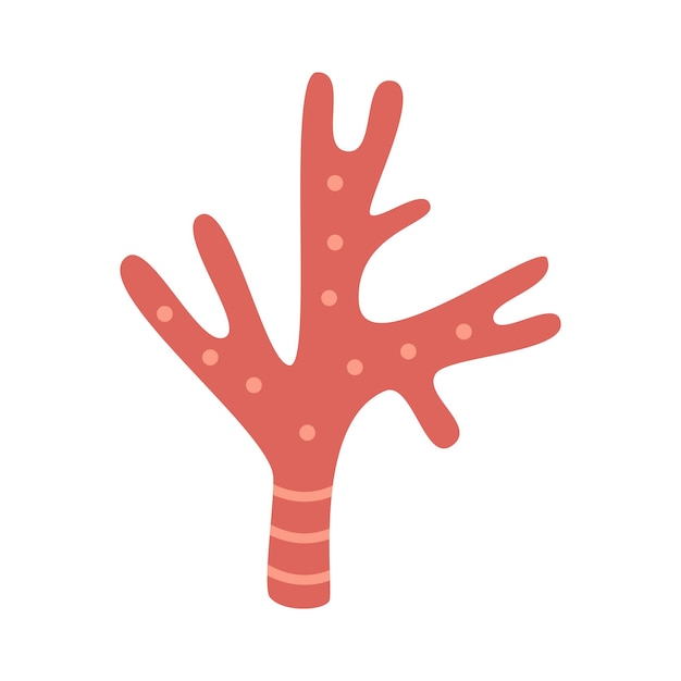 Vector red coral in flat design cute water plant with dots sea reef marine algae