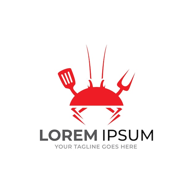 ベクトル赤いカニ シーフード料理ロゴ デザイン アイコン レストラン フード ロゴ。