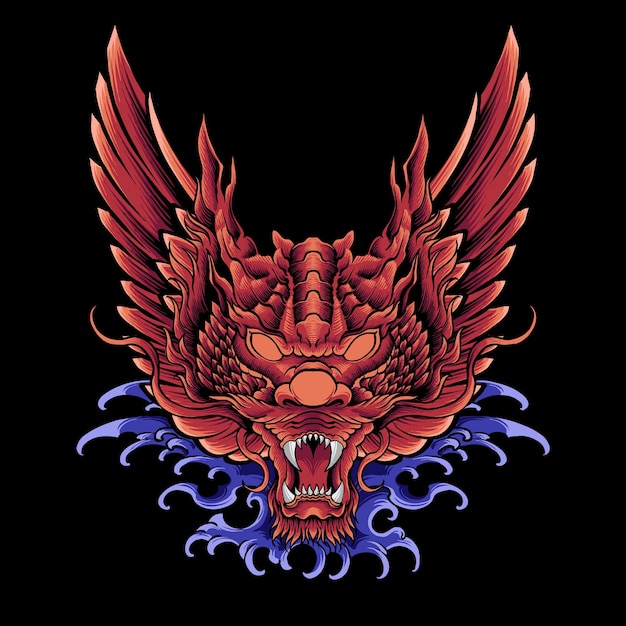 vector red dragon with super wings illustration