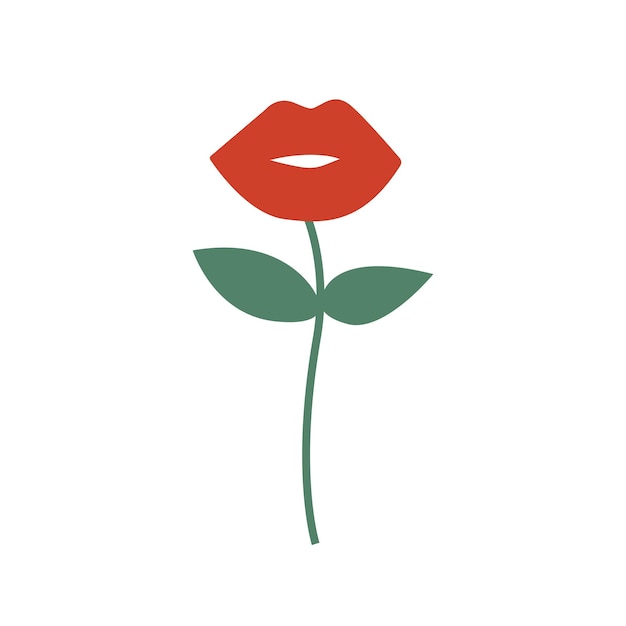 Vector vector red flower in the shape of lips on a green branch