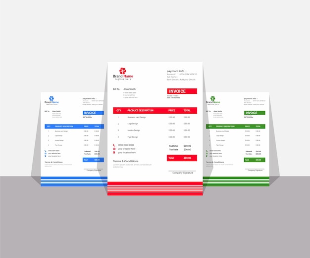 векторный красный зеленый и синий дизайн шаблона счета-фактуры для вашего бизнеса