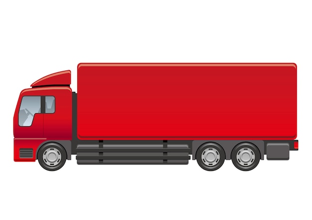 Illustrazione rossa di vista laterale del camion pesante di vettore isolata su una priorità bassa bianca