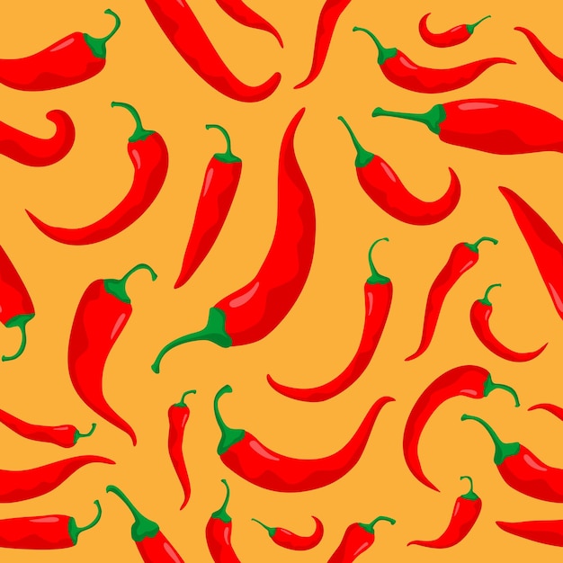 Vector red hot chili background seamless pattern