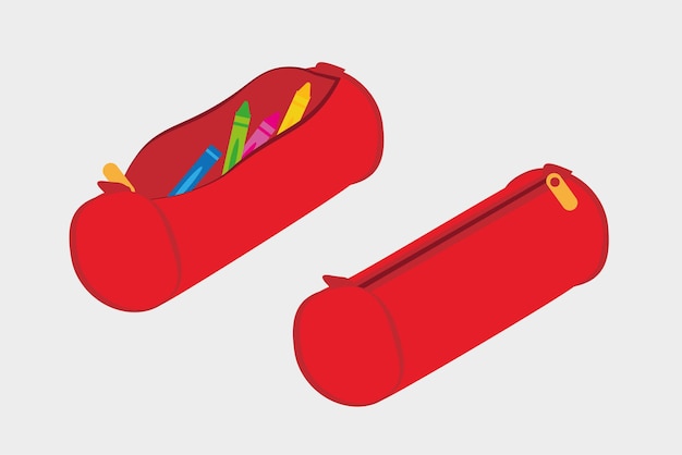 Premium Vector  Vector red pencil case with crayons inside open