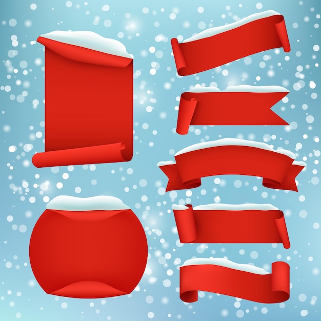 Vector red realistic winter banner set