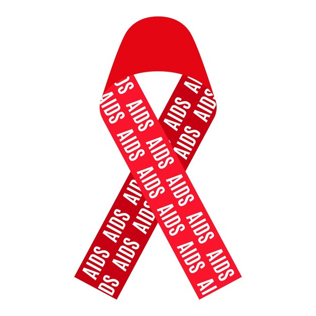 Vector red ribbon with inscription. AIDS and HIV medical symbol.