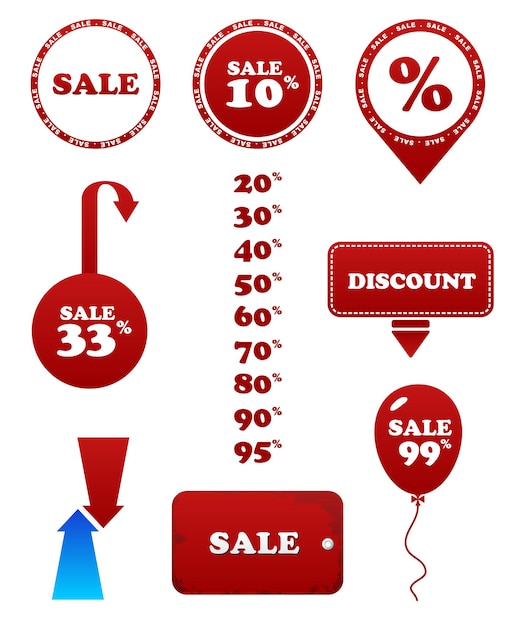 vector red sale set Stamp discount tags labels