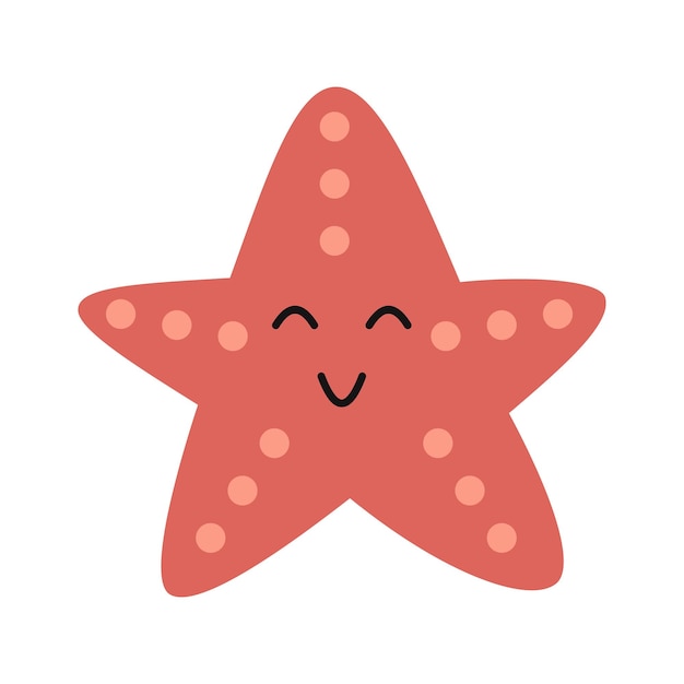 Векторная красная морская звезда милое морское животное в плоском дизайне улыбающаяся морская звезда с точками