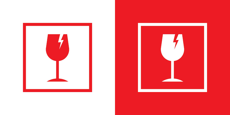 Vector vector red and white fragile icon symbols for packaging