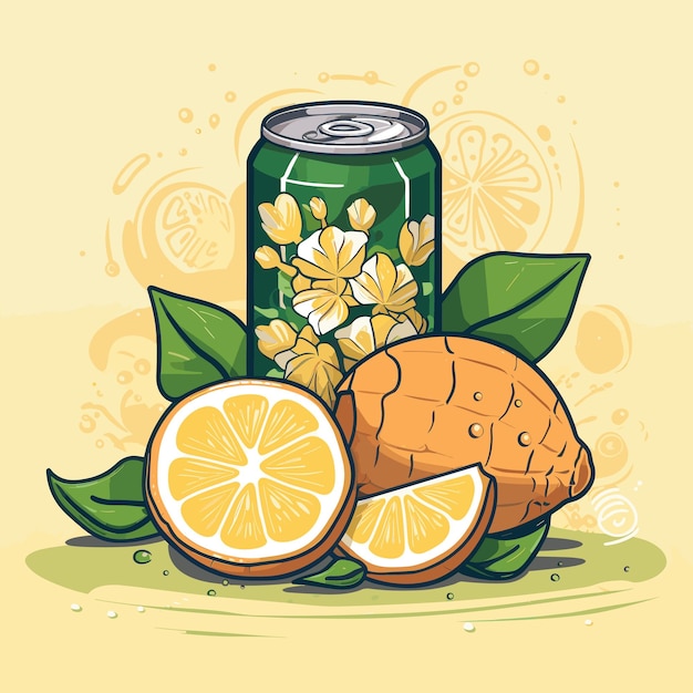 Vector of a refreshing citrus drink with lemonade and sliced oranges
