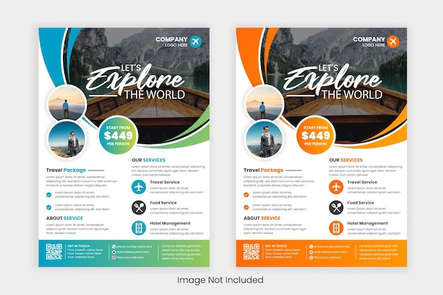 Vector reizen vakantie flyer ontwerp en brochure voorbladsjabloon voor reisbureau