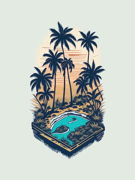 Vector of a Relaxing Tropical Paradise with Palm Trees and a Pool