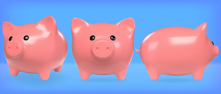 Vector vector render of a piggy bank realistic set of pink symbol of profit and growth