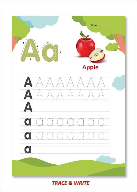 Векторные ресурсы для изучения алфавита A для Apple Trace and Write for Kids