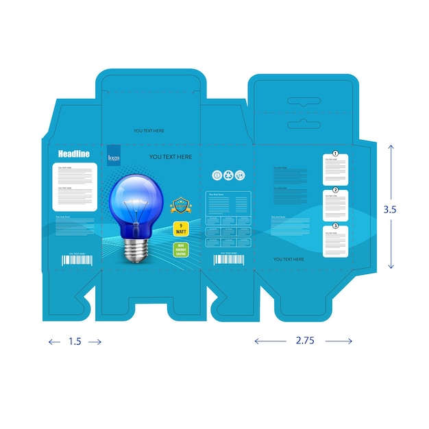 青色電球製品包装箱のアウトライン テンプレートのベクター リソース