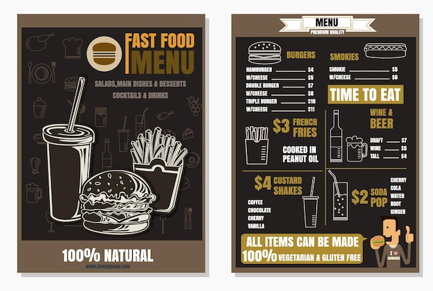 Vector vector restaurant brochure menu design vector caf template with handdrawn graphic food flyer