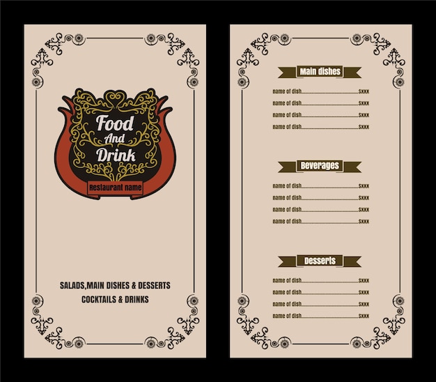 Vector restaurant brochure menu design Vector caf template with handdrawn graphic Food flyer