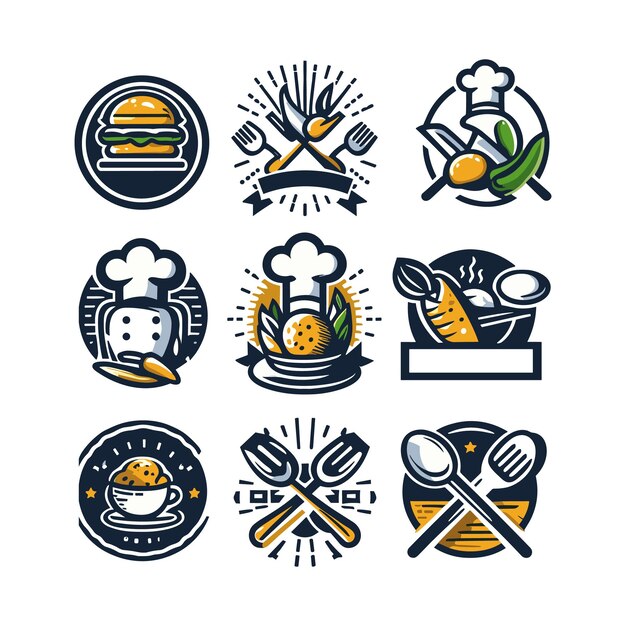 vector restaurant food flat chef catering logo design template collection