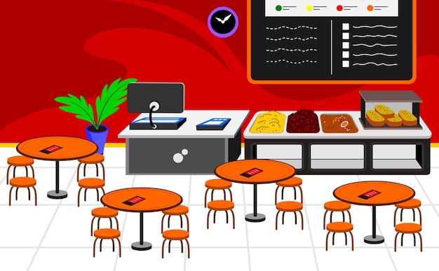 Vector vector restaurant interior and several kinds of food menu illustration