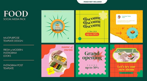 ベクトル レストラン ソーシャル メディア フィード投稿テンプレート