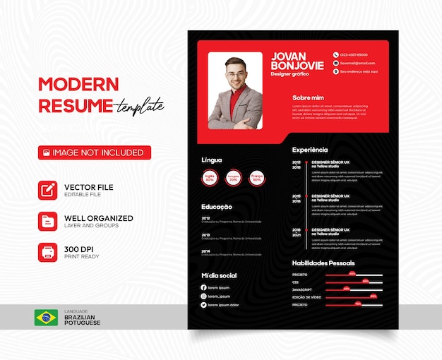 vector resume template in portuguese