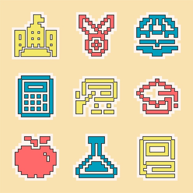 Vector Retro 8-bit Educational Set Collection