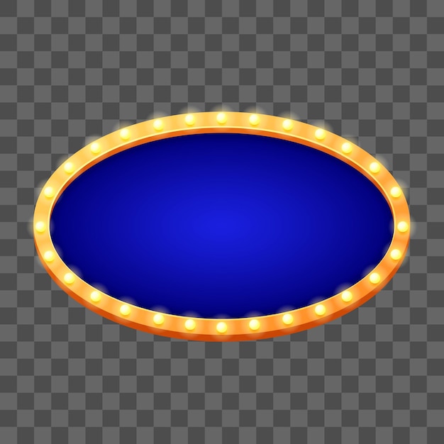 Vector retro billboard or lightbox with board and light bulb frame on transparent background