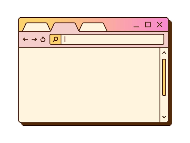 Vector retro browser Empty design template Nostalgic UI Gradient retro vaporwave computer interface with shadow