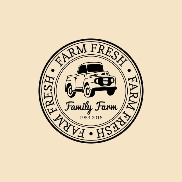 Vector retro farm fresh logotype Organic products logoVintage hand sketched pickup truck icon