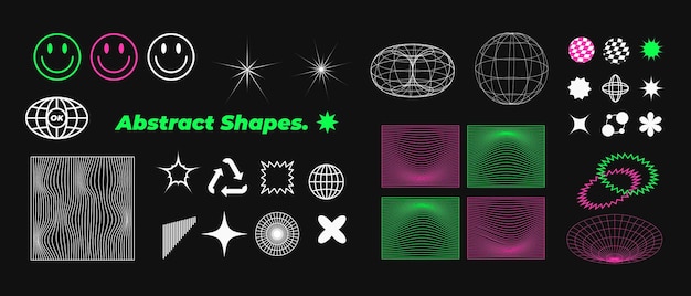 vector retro futuristic elements for design big collection of abstract graphic geometric symbols