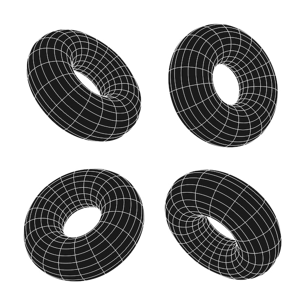 vector retro futuristische designelementen 3D torus Retro graphics set 80s designtrends en vintage