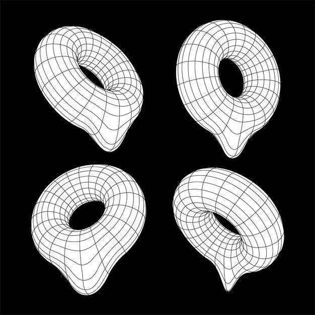 vector retro futuristische designelementen 3D torus Retro graphics set 80s designtrends en vintage