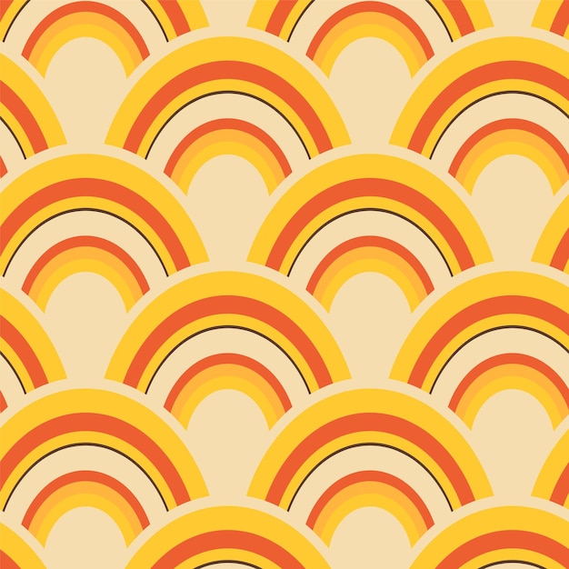 Vector retro geometric seamless pattern with stripe Vintage print rainbow orange yellow colors