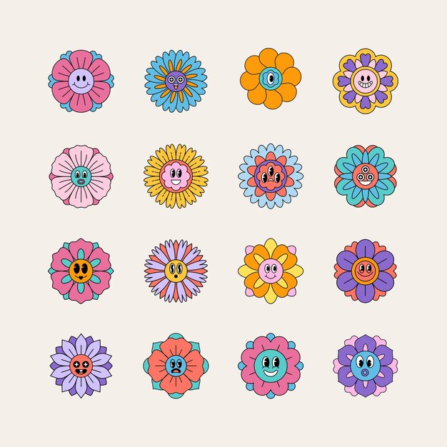 Vector vector retro groovy flower collection