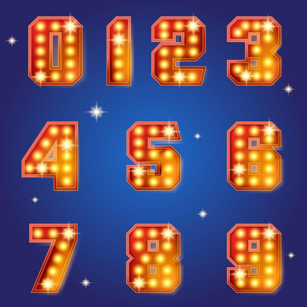 Vector retro light bulb numbers table
