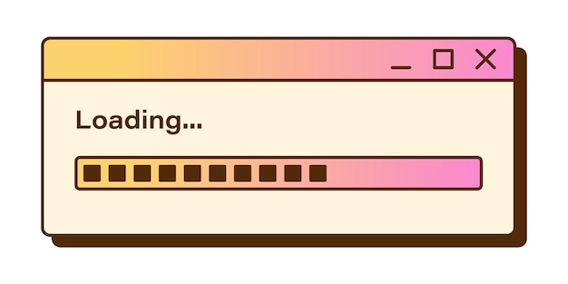 ベクトル レトロな読み込みウィンドウ ノスタルジックな ui y2k ベーパーウェーブ コンピューター インターフェイス グラデーション プログレス バー