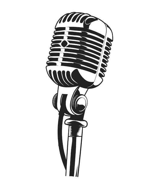 Vector vector retro monochrome music microphone concept isolated on the background