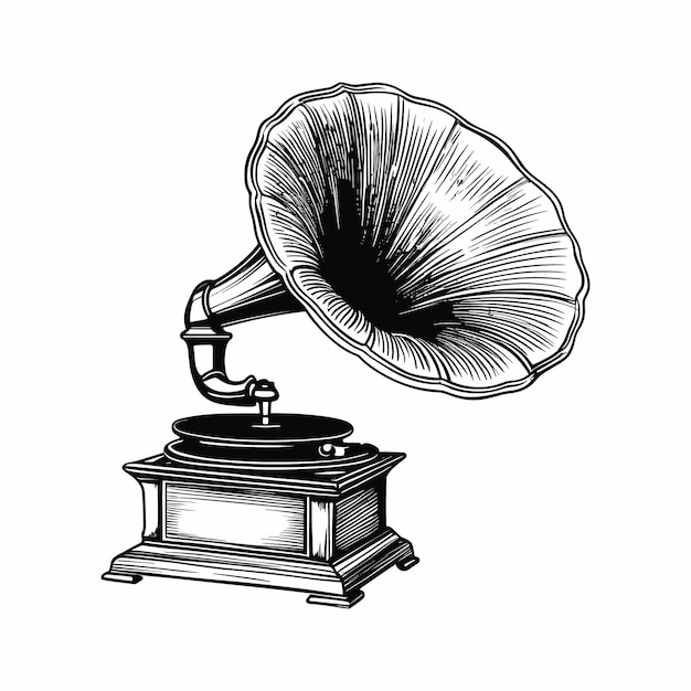 Vector retro musical gramophone sketch hand drawn in doodle style illustration