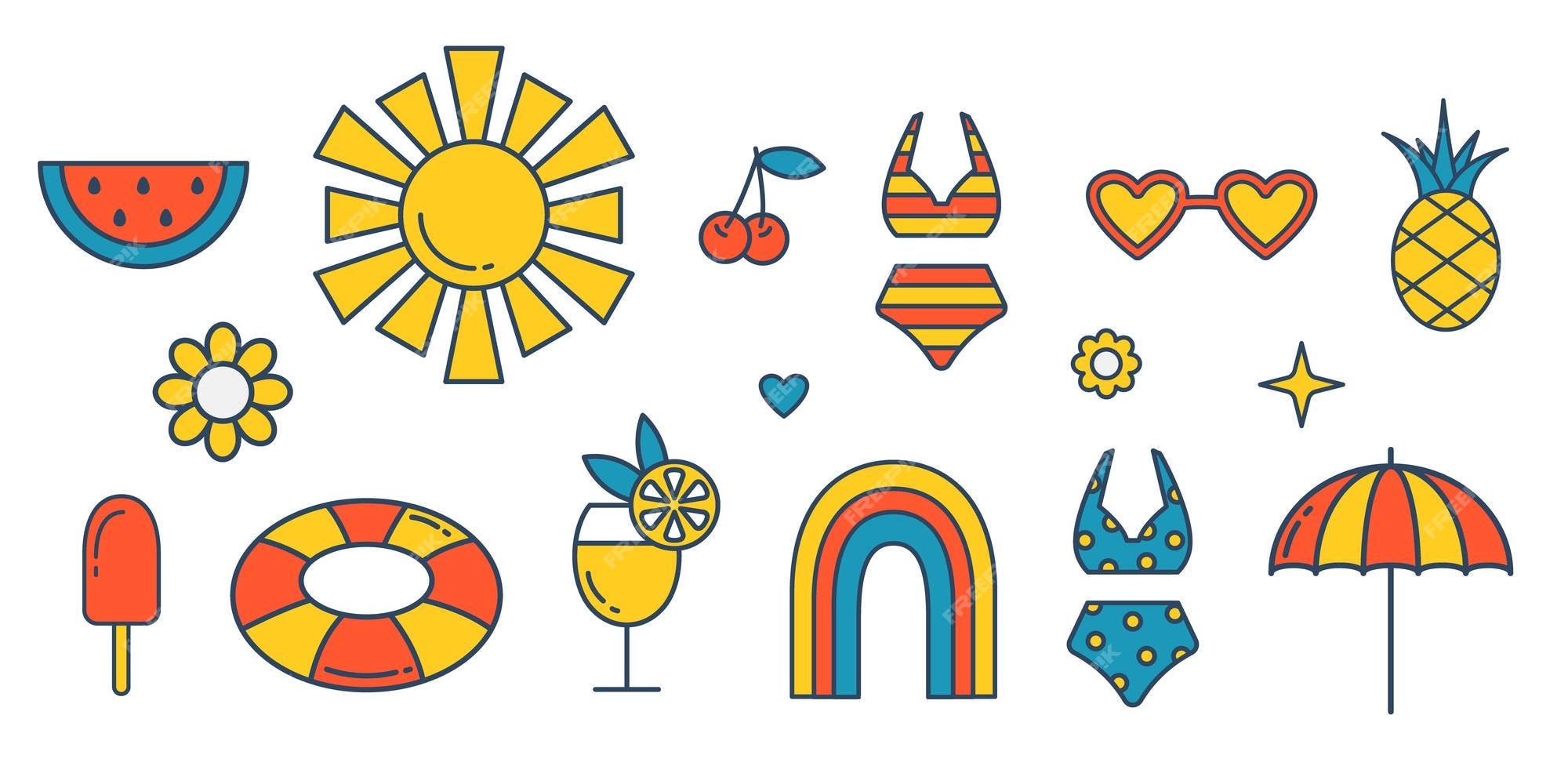 Premium Vector  Summer vibes text with sun sticker groovy