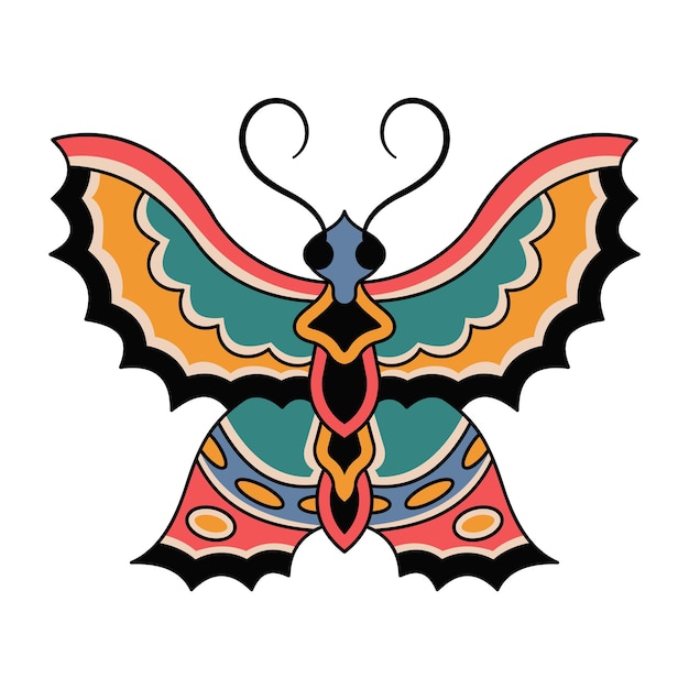 Вектор Векторная ретро-татуировка бабочки-насекомого