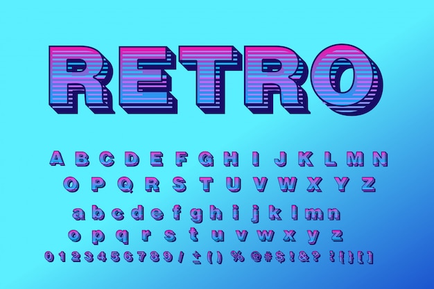 Vector retro typeface 3d bold typography sans serif style for poster