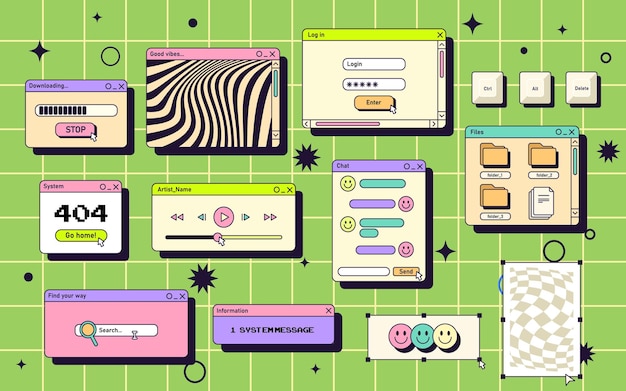 背景にベクトルレトロな ui 画面または gui ウィンドウ