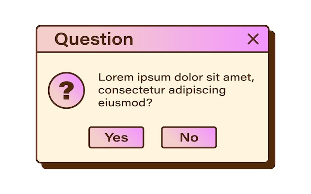 Vector vector retro vaporwave modal window gradient question dialog windows nostalgic ui retro computer interface question message