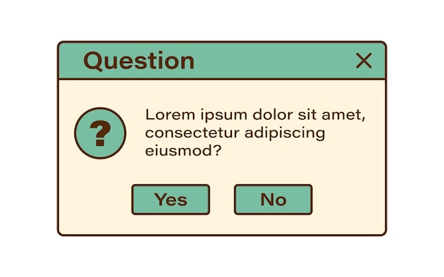 Vector retro vaporwave modal window Vintage question dialog windows Nostalgic UI Retro computer interface Question message