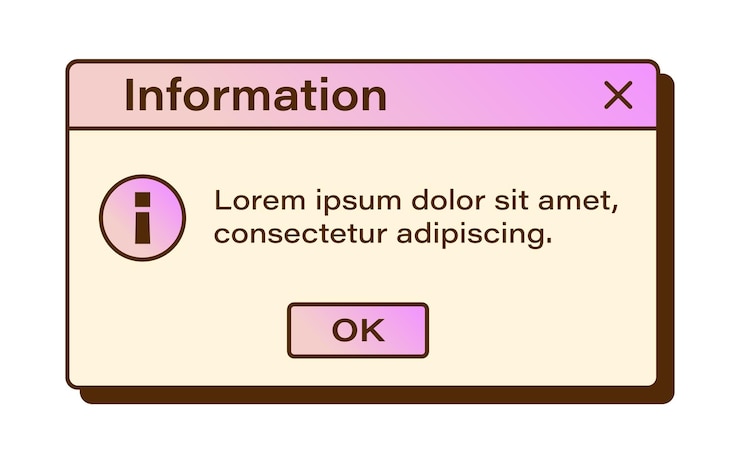 Vector vector retro vaporwave modal window y2k information dialog windows nostalgic ui gradient retro computer interface information message